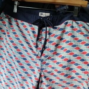 J. Crew Men's Blue and Red Patterned Board Shorts Sz 34